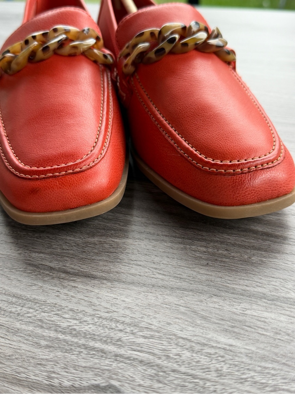 Clarks Sarafyna Iris Grenadine Orange Red Leather Chain Loafers Womens 7 WIDE 7W - Picture 5 of 12